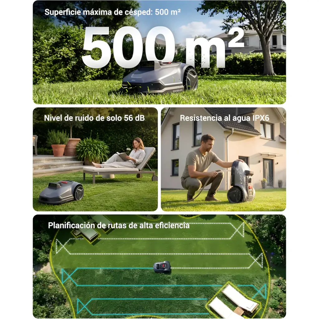 Robot cortacésped Natural Expressions Robotic Mower 7 para 500 m², silencioso 56 dB, resistente al agua IPX6 y con planificación de ruta eficiente