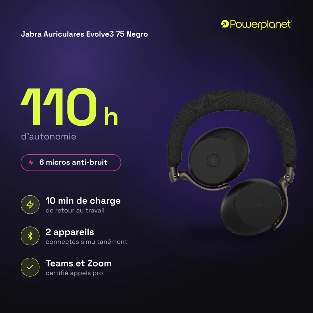 Jabra Auriculares Evolve3 75 Negro - caractéristiques
