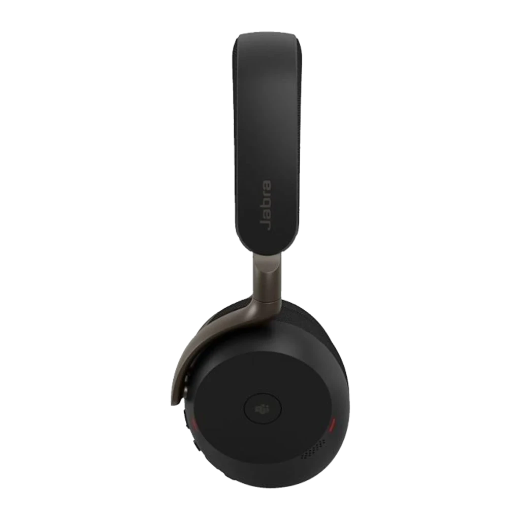 Jabra Evolve3 75 noir, détail du bras articulé: microphone flexible avec connecteur métallique