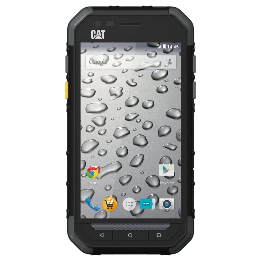 CAT S30 4G Dual SIM Negro desprecintado con carcasa robusta negra, botones físicos frontales y laterales, pantalla con gotas de agua y bordes reforzados