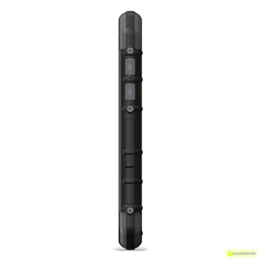 Lateral del CAT S30 4G Dual SIM negro desprecintado, cuerpo rugerizado grueso, botones y tapas selladas, diseño robusto para uso intenso
