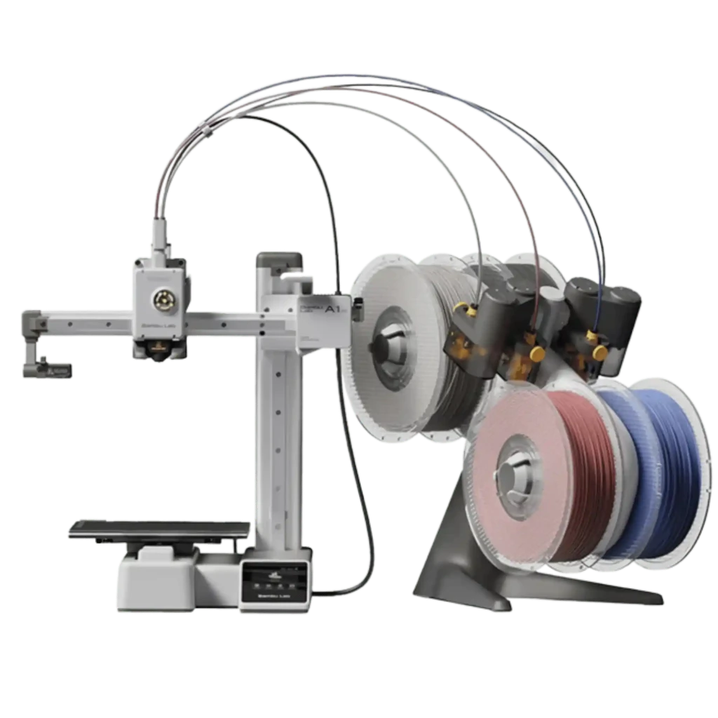 Bambu Lab A1 Mini Combo con AMS Lite: impresora 3D FDM compacta, cabezal en riel, base 180×180×180 mm y módulo de 4 carretes para multicolor
