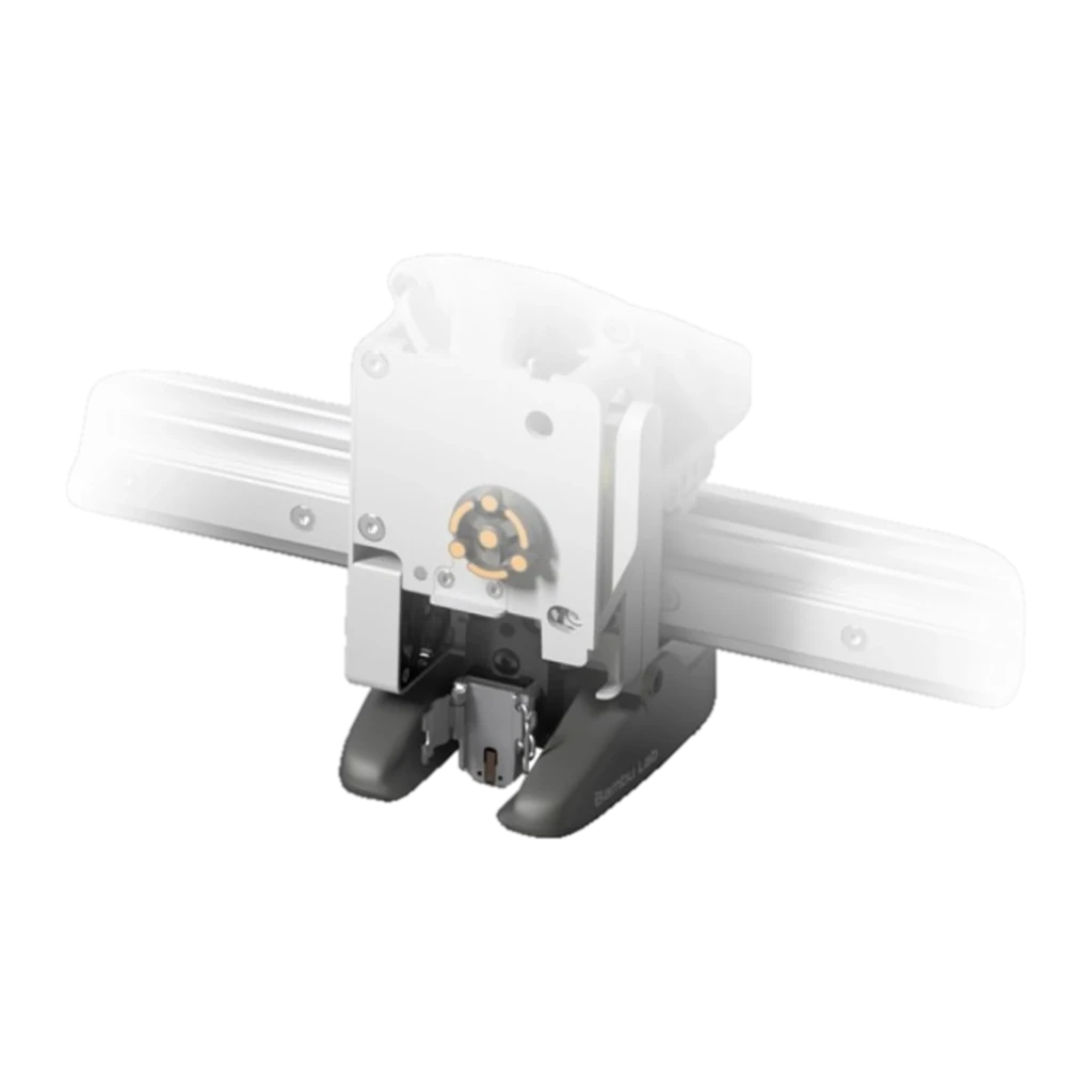 Módulo de extrusión de la Bambu Lab A1 Combo, cabezal compacto con boquilla frontal, ventilación circular y riel de deslizamiento para impresión FDM