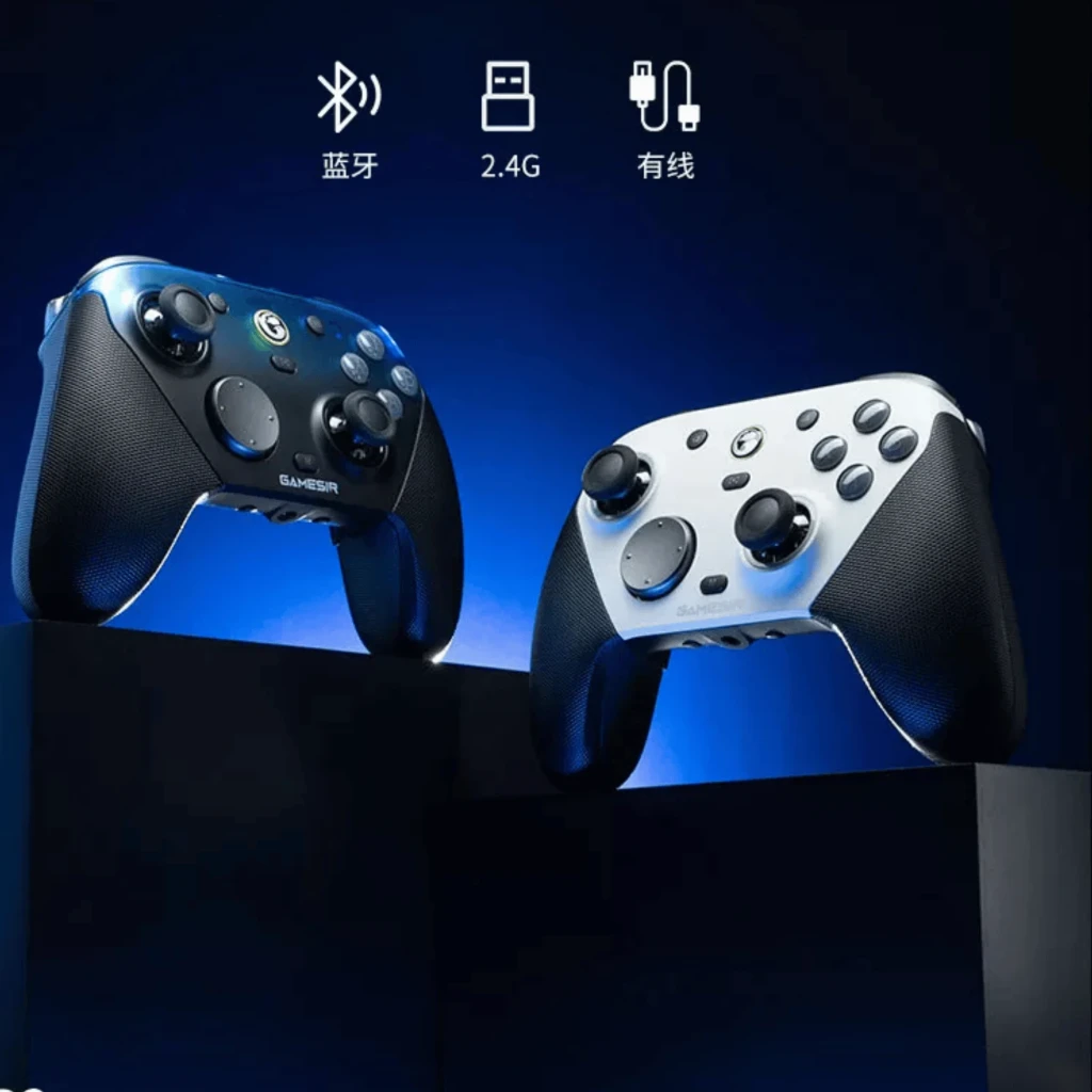 Mando GameSir G7 Pro 8K Uranus: dos controladores ergonómicos negro y blanco, sticks asimétricos, gatillos analógicos, conectividad 2.4G, Bluetooth y cable