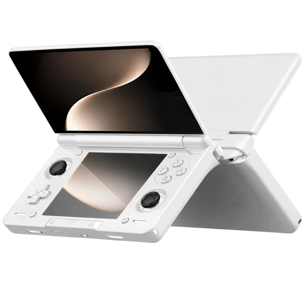 AYN Thor Blanco 12GB/256GB, consola portátil con diseño plegable, doble pantalla, joysticks duales, cruceta, botones ABXY y acabado blanco minimalista