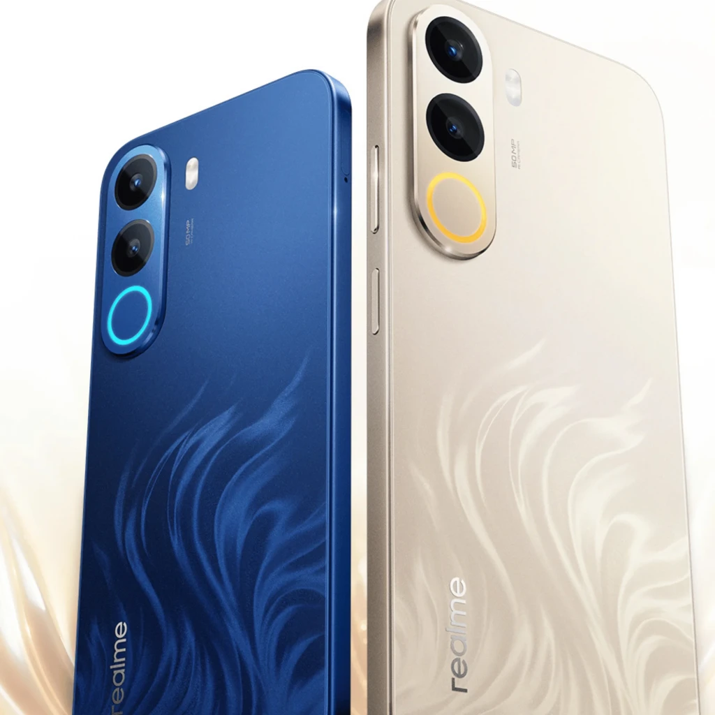 Realme C100X Dorado 256GB con trasera texturizada, módulo dual de cámaras con anillos dorado y negro, pantalla 6,8 IPS LCD y borde curvo elegante