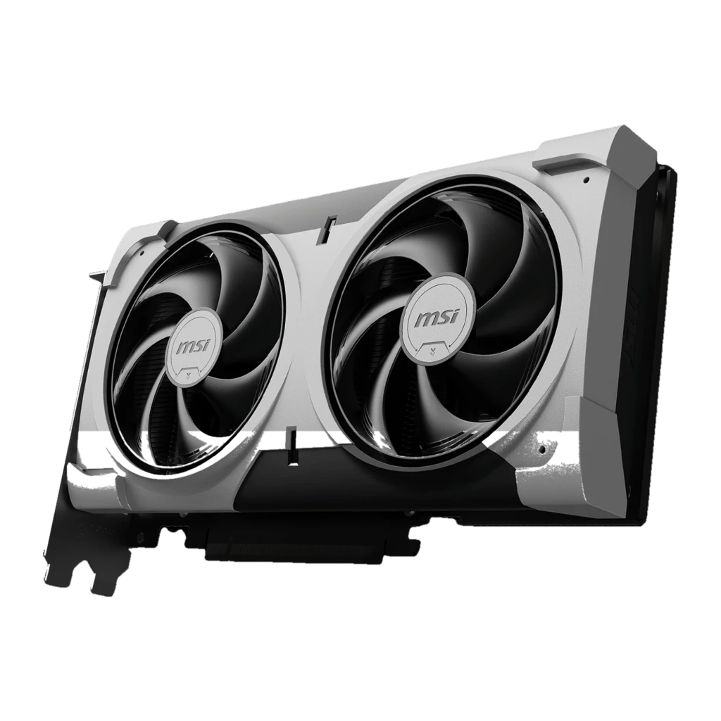 MSI GeForce RTX 5060 Ti Ventus 2X OC Plus 16GB Negro Gris, vista frontal: dos ventiladores de refrigeración con diseño dual