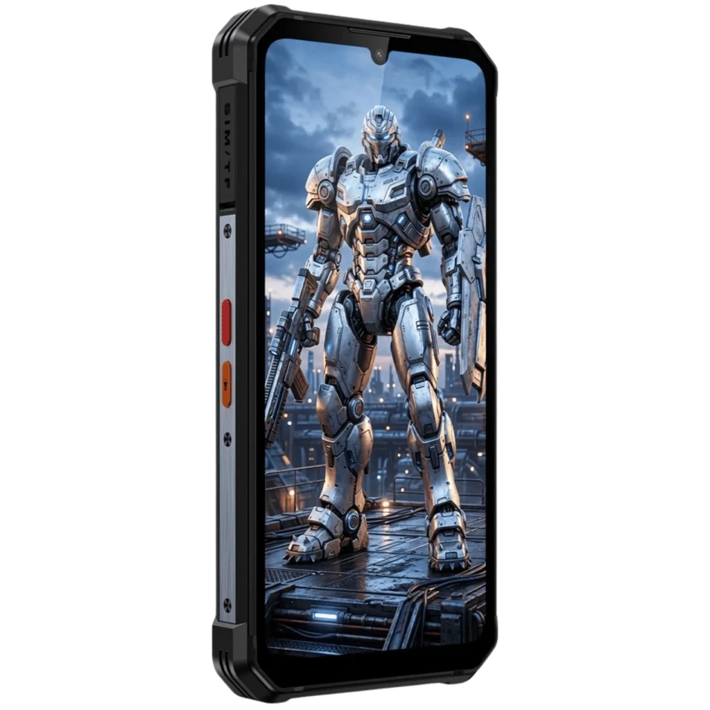 Smartphone rugerizado Fossibot F106 Plus 6GB/128GB con carcasa robusta negra, bordes reforzados, pantalla grande y linterna LED de 512 lúmenes