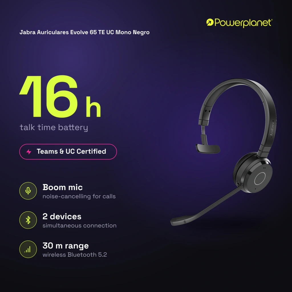 Jabra Auriculares Evolve 65 TE UC Mono noir - caractéristiques