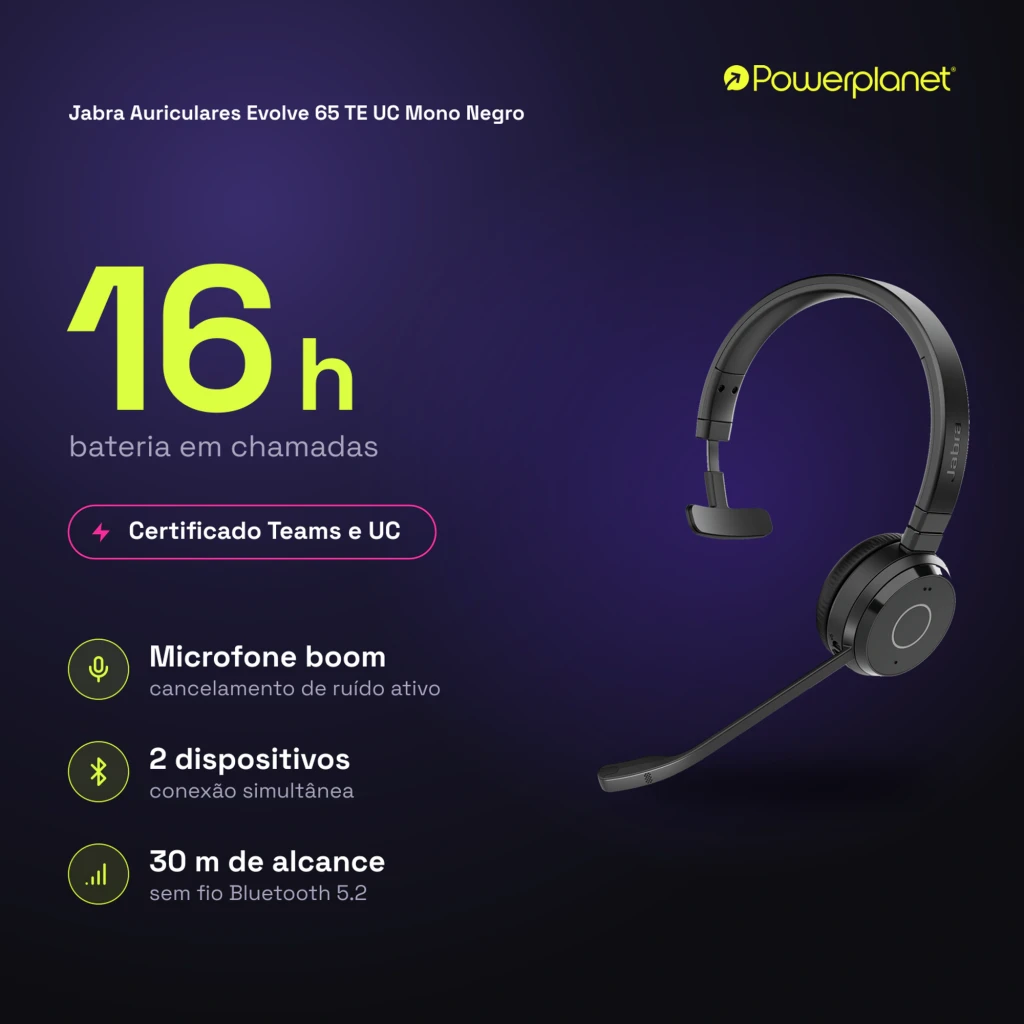 Jabra Auriculares Evolve 65 TE UC Mono noir - caractéristiques