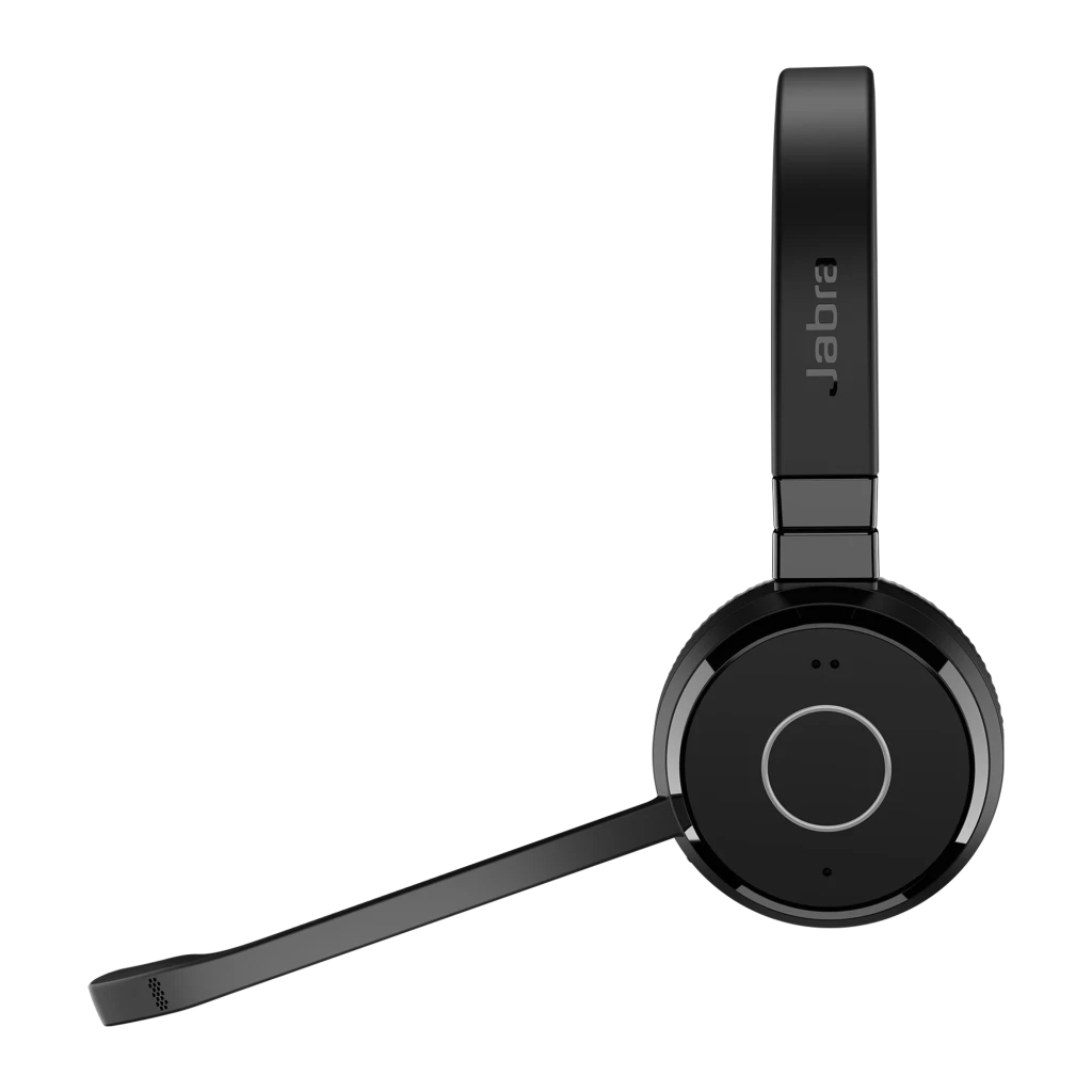Jabra Evolve 65 TE UC Mono Noir, vue frontale: casque avec serre-tête réglable et bouton de commande