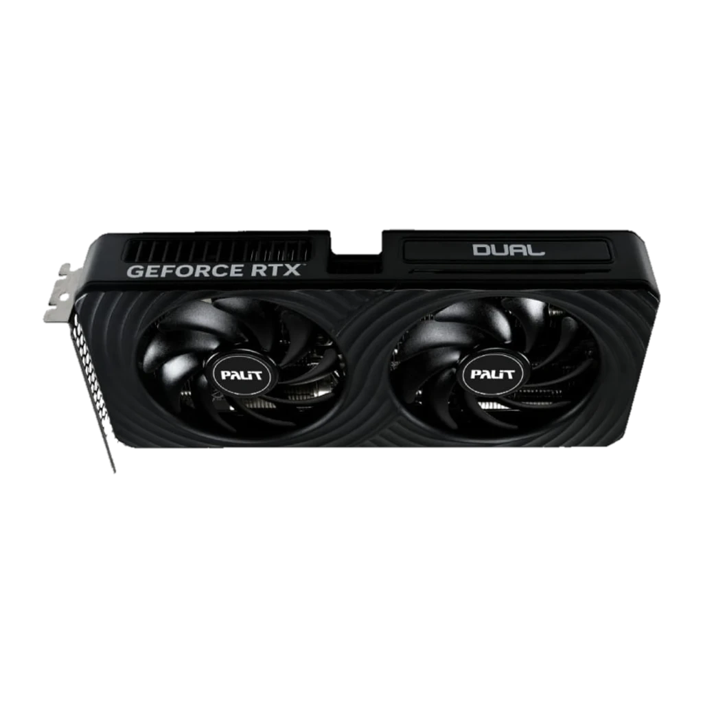 Palit RTX 5060 Ti Dual 8GB negro, vista superior: etiquetas y ventiladores