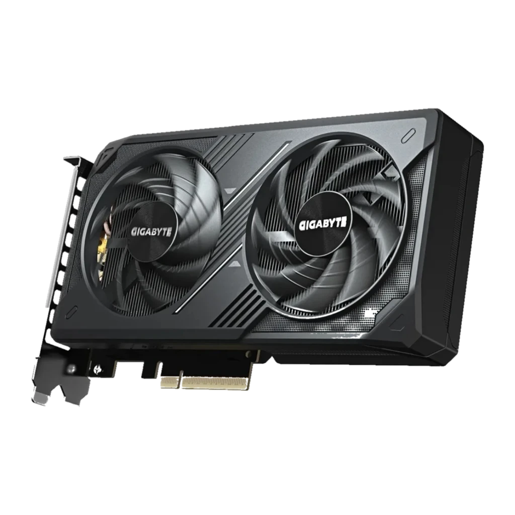 Gigabyte GeForce RTX 5060 WINDFORCE OC 8GB negro, ángulo 3/4: ventiladores y disipador