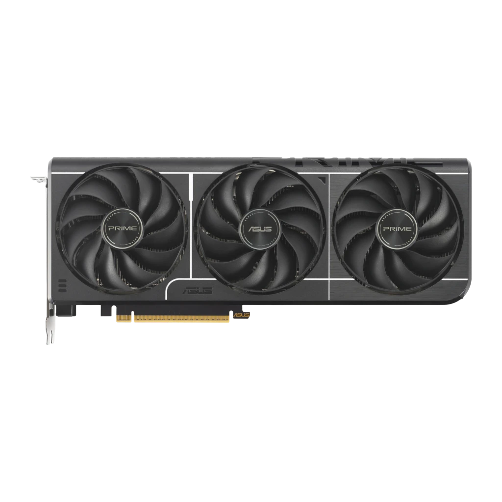 ASUS Prime GeForce RTX 5060 Ti OC 16GB, vista frontal: tres ventiladores con logo PRIME y ASUS, carcasa gris oscura