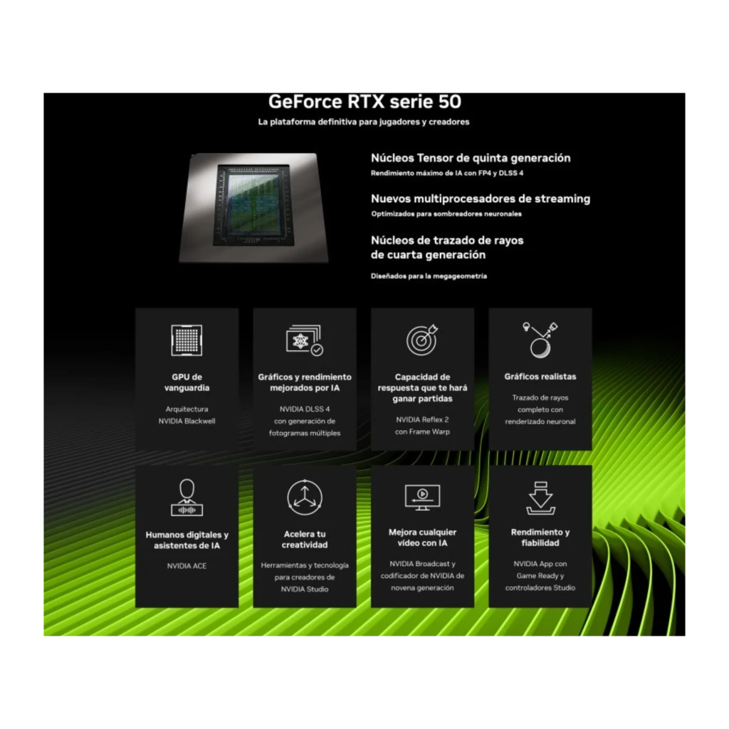 Palit Tarjeta Gráfica GeForce RTX 5070 Infinity 3 OC 12GB Negro, vista frontal: chip GPU y especificaciones técnicas con