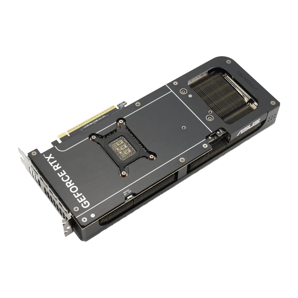 ASUS Prime GeForce RTX 5070 Ti OC 16GB Negro, vista trasera: backplate metálico con logo GeForce RTX y aletas de disipación