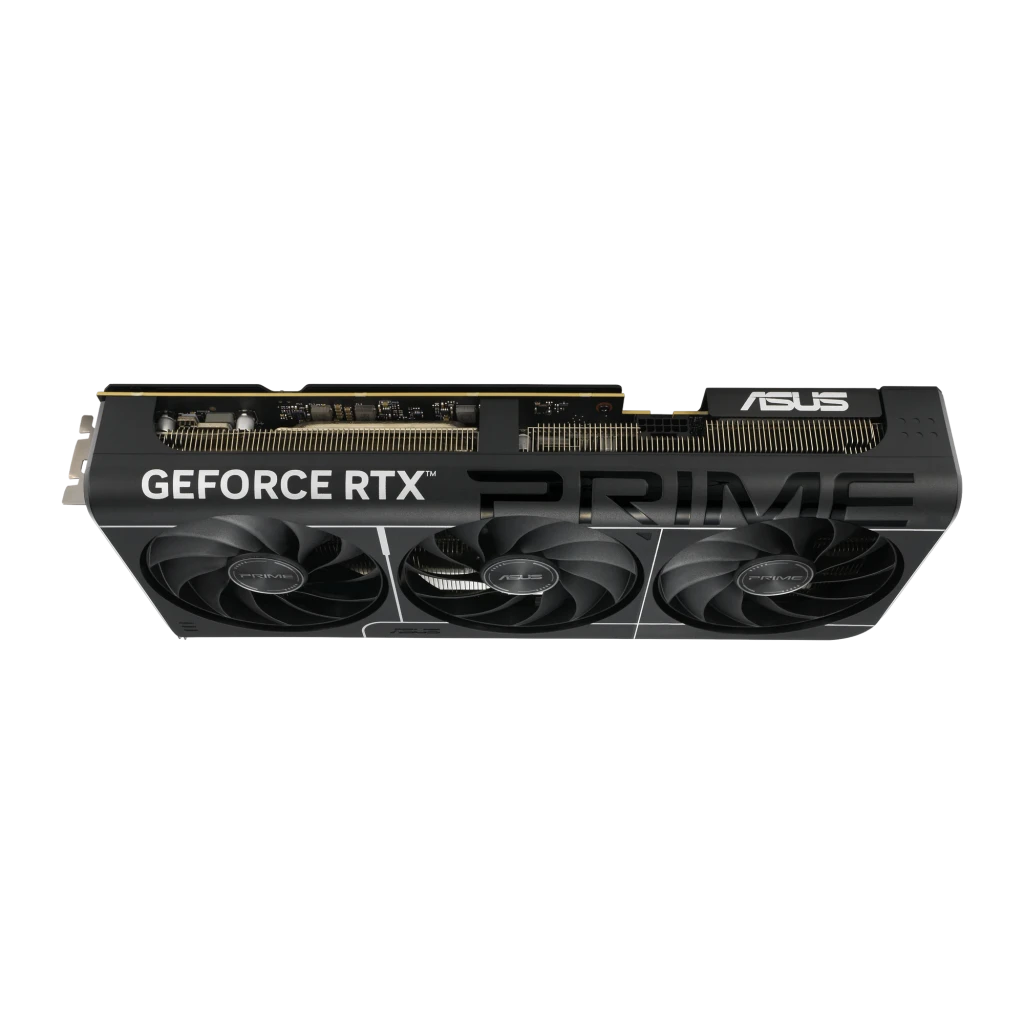 ASUS Prime GeForce RTX 5070 Ti OC 16GB Negro, vista frontal: tres ventiladores, logo GeForce RTX y PRIME en shroud negro