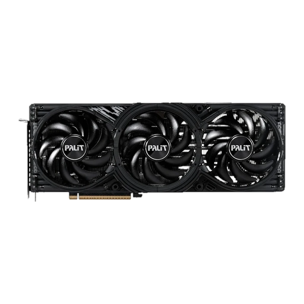 Palit RTX 5070 Ti GamingPro-S 16GB noir, vue latérale: trois ventilateurs et connecteur PCIe doré