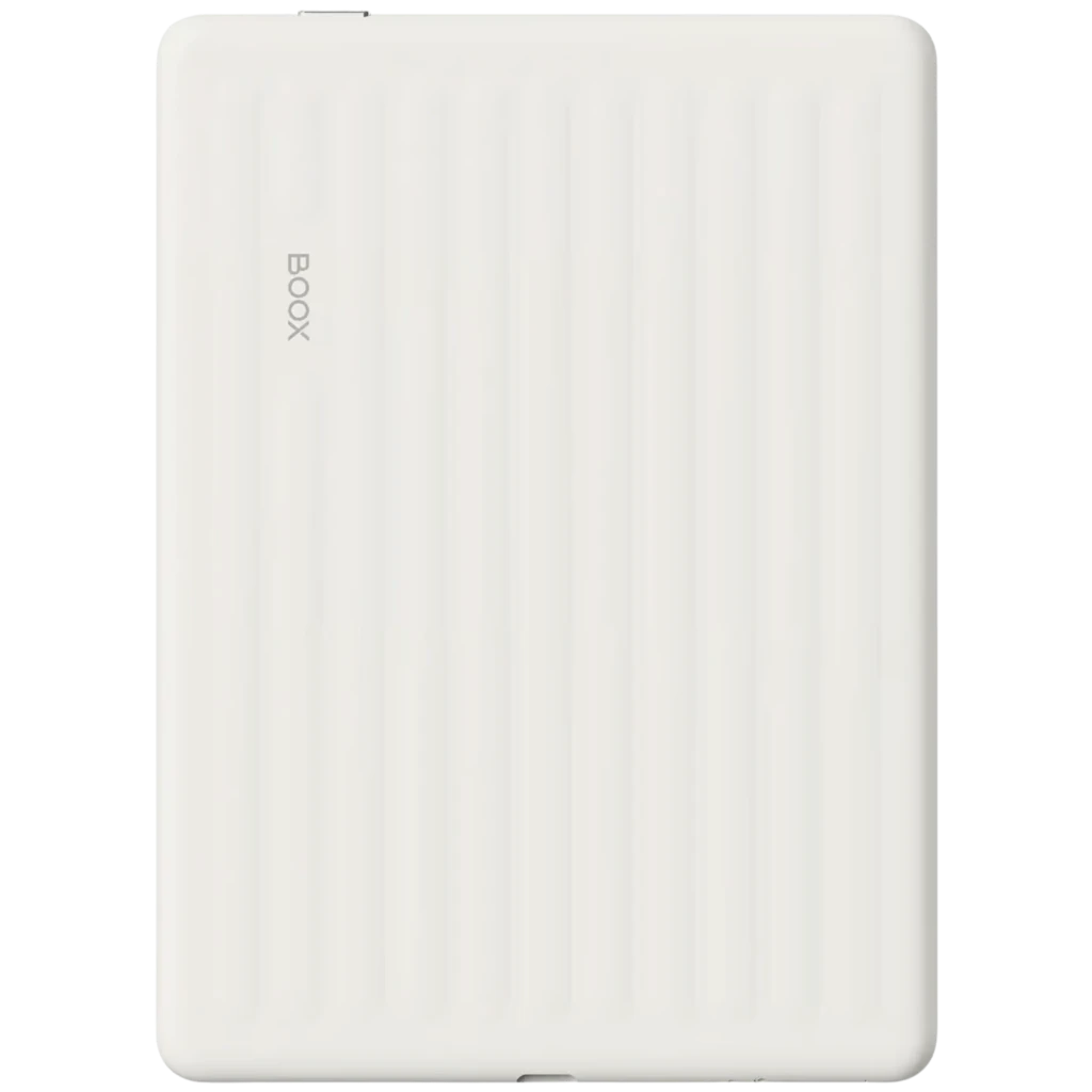Carcasa trasera blanca del ONYX BOOX Go 6 Gen II con acabado estriado vertical y logo BOOX discreto, diseño minimalista y ligero