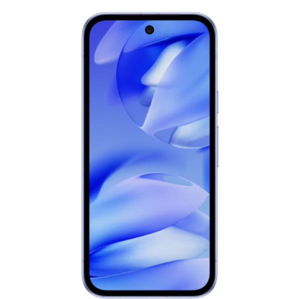 Pantalla del Google Pixel 9a 5G porcelana renovado estado excelente con biseles delgados, cámara frontal en orificio central y panel brillante azul vibrante