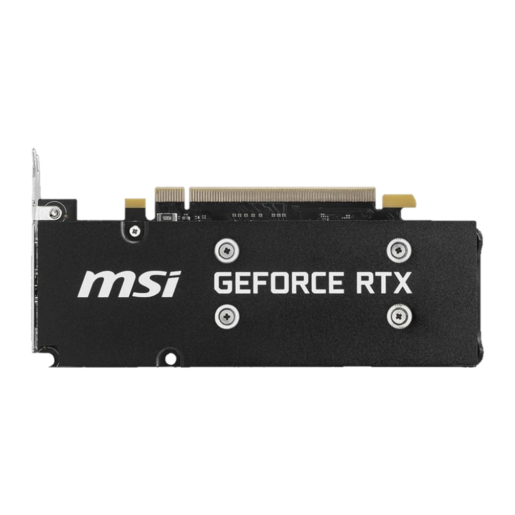 MSI GeForce RTX 3050 LP E 6GB noir, vue arrière: plaque arrière noire avec logo