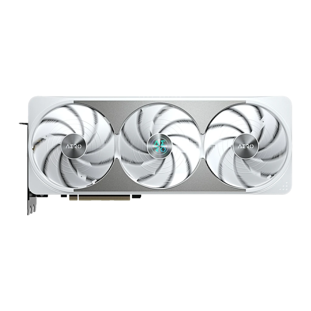 Gigabyte GeForce RTX 5070 Ti Aero OC 16GB blanc, face avant: trois ventilateurs blancs et module de refroidissement