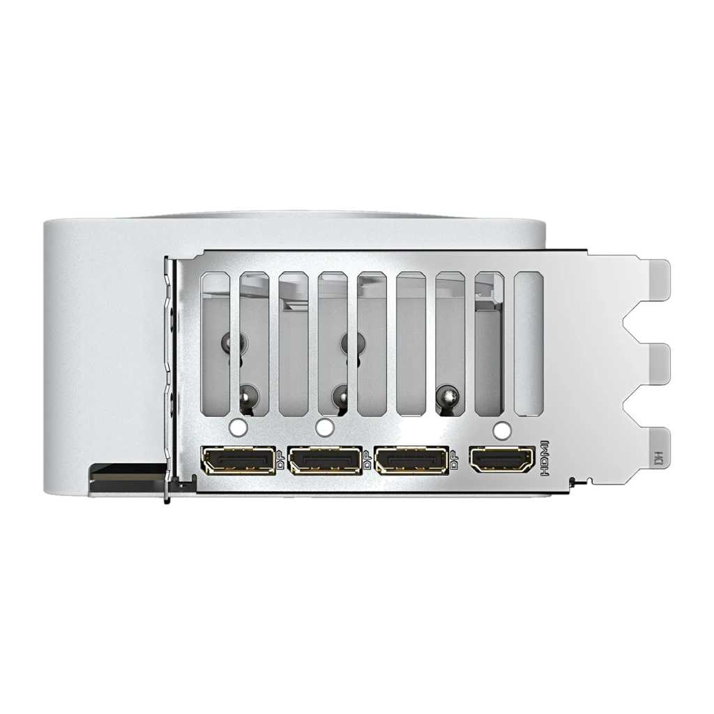 Gigabyte GeForce RTX 5070 Ti Aero OC 16GB blanc, arrière: connecteurs HDMI et DisplayPort