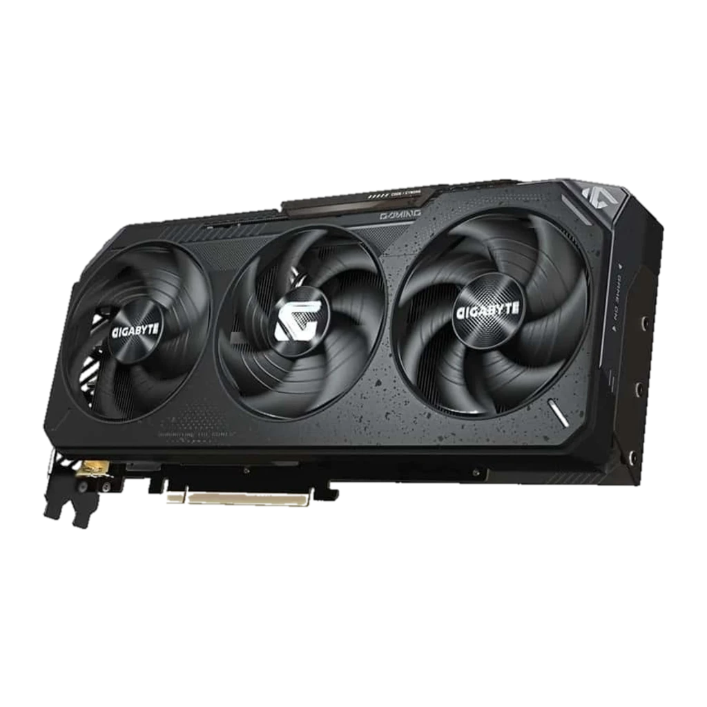 Gigabyte RTX 5070 GAMING OC 12GB negro, vista frontal: tres ventiladores de refrigeración y disipador