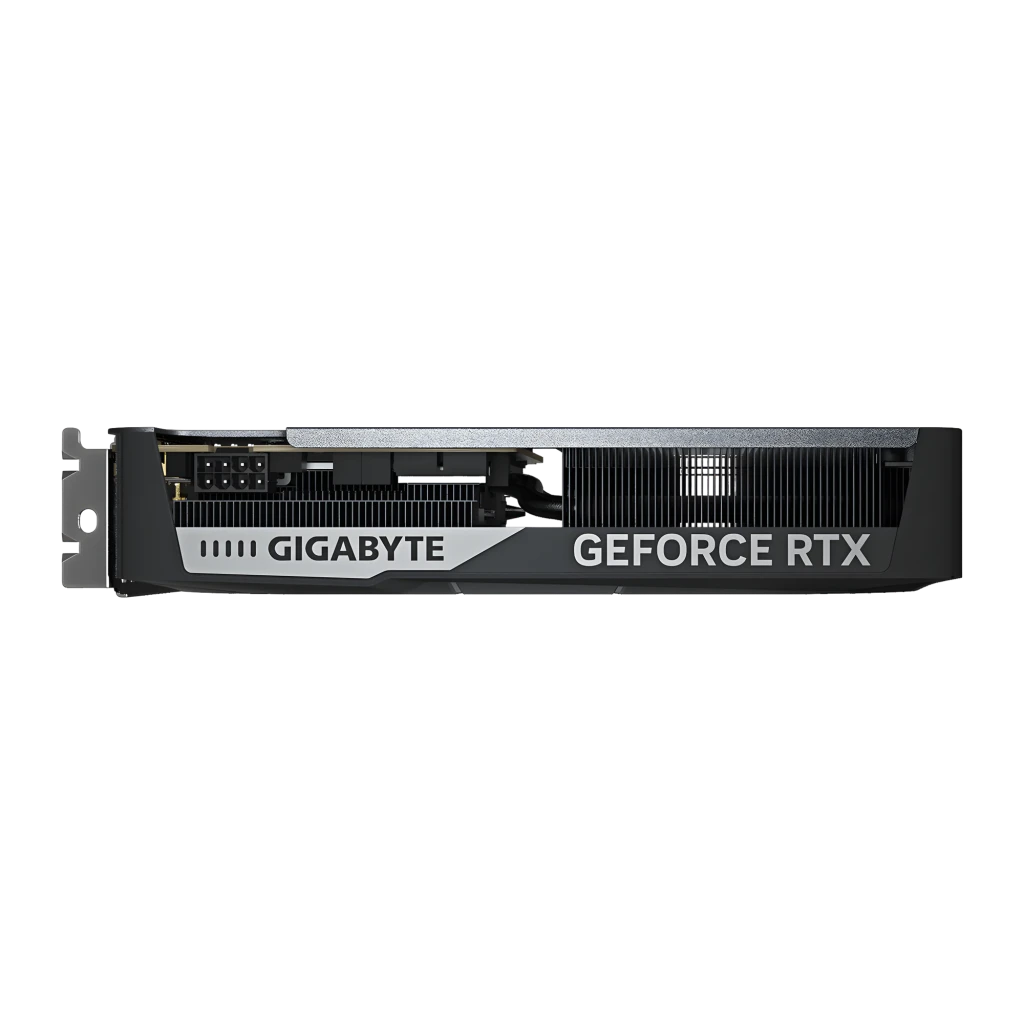 Gigabyte RTX 5060 Eagle MAX OC 8GB Negro, lateral: conector de alimentación PCIe, disipador y logo GeForce RTX