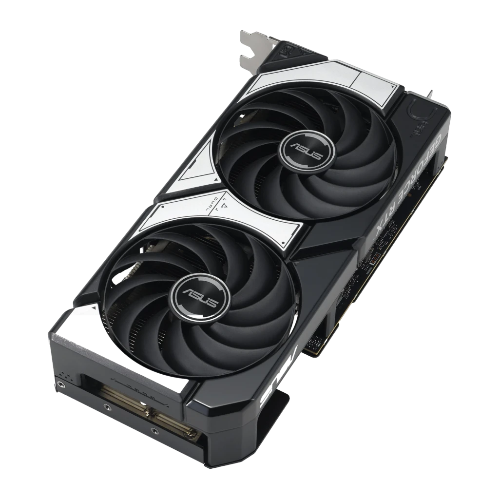 ASUS Dual RTX 5070 OC 12GB negro, vista lateral: perfil con conectores traseros visibles