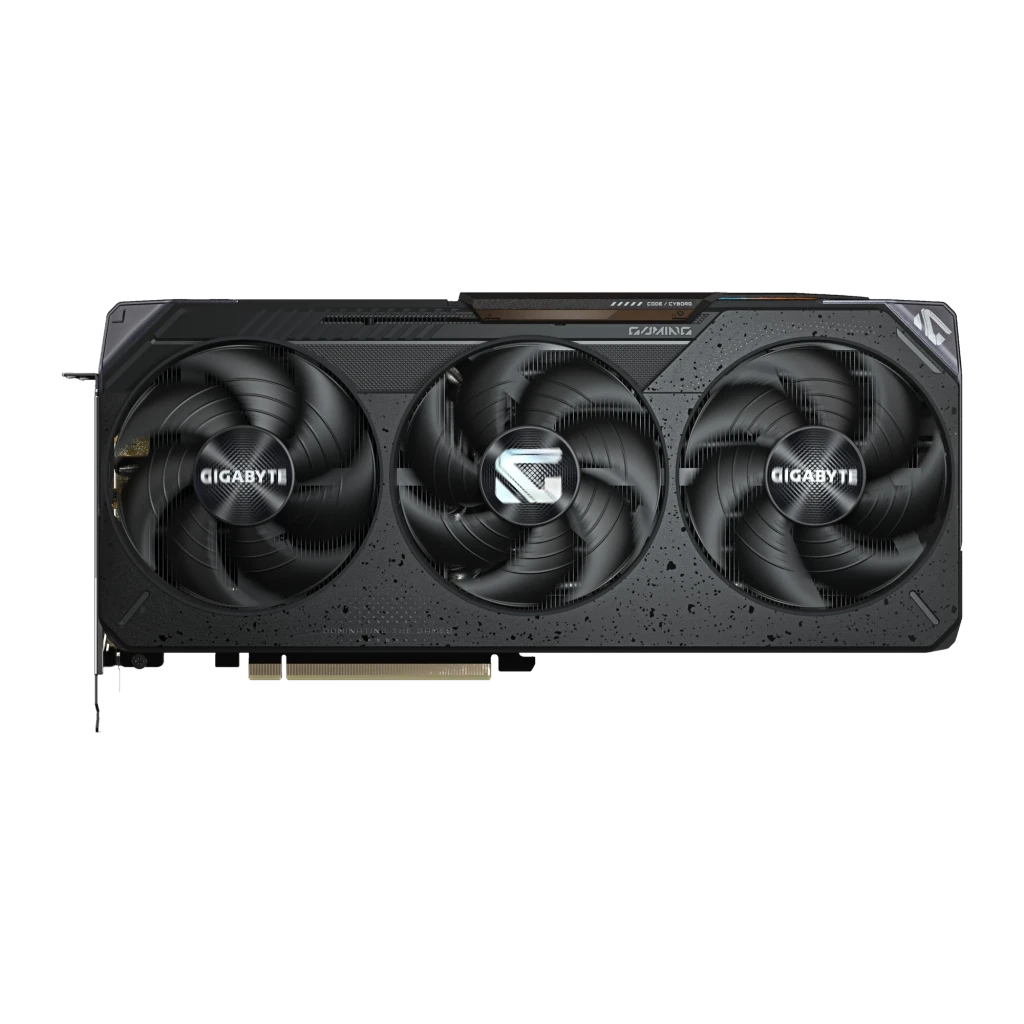 Gigabyte RX 9070 XT GAMING OC 16GB negro, vista frontal: triple módulo de ventiladores