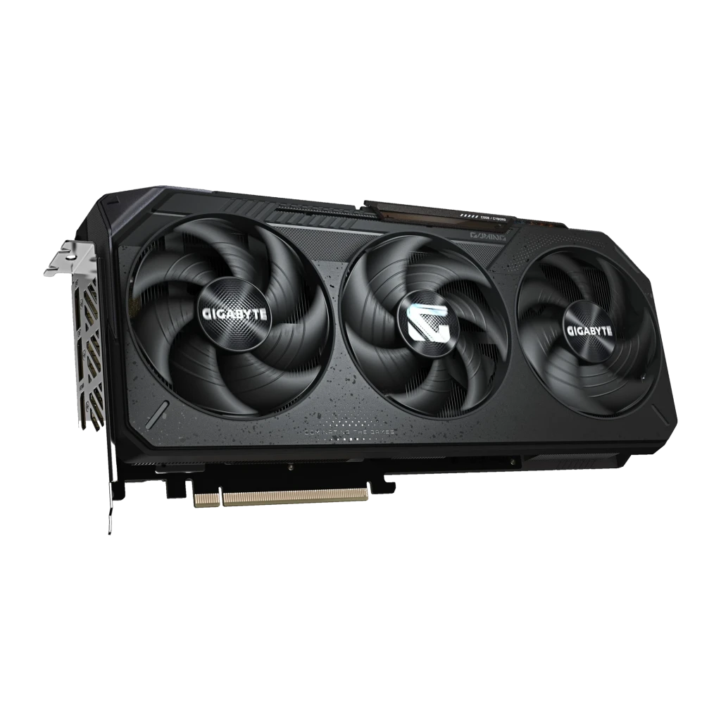 Gigabyte RX 9070 XT GAMING OC 16GB negro, vista lateral: conector PCIe y disipador
