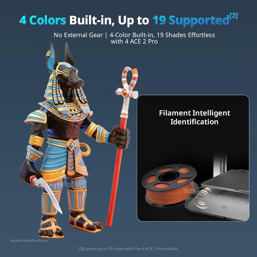 Impresora 3D FDM Anycubic Kobra X ACE GEN 2 con impresión multicolor 4 colores, bobina de filamento visible y sistema de identificación inteligente