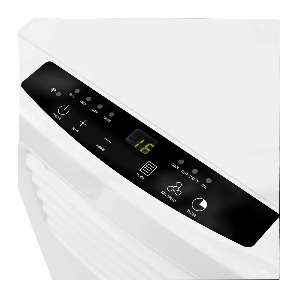 Panel superior del Aire Acondicionado Portátil TriStar AC-5707 7000 BTU con pantalla LED, WiFi, modos Cool y Dry, control de velocidad del ventilador y