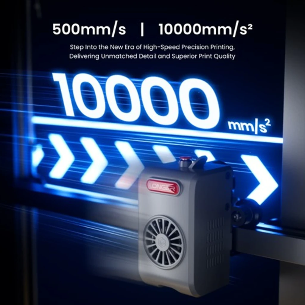 Módulo de la Impresora 3D Longer LK10 FDM con ventilador frontal y luz azul de velocidad 500 mm/s, diseño compacto y riel deslizante de alta precisión