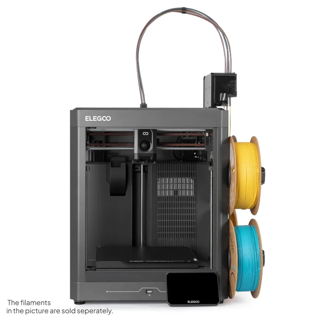 Impresora 3D Elegoo Centauri Carbon 2 Combo CANVAS 4 Colores RFID FDM con doble carrete lateral, marco gris robusto, pantalla táctil y boquilla única