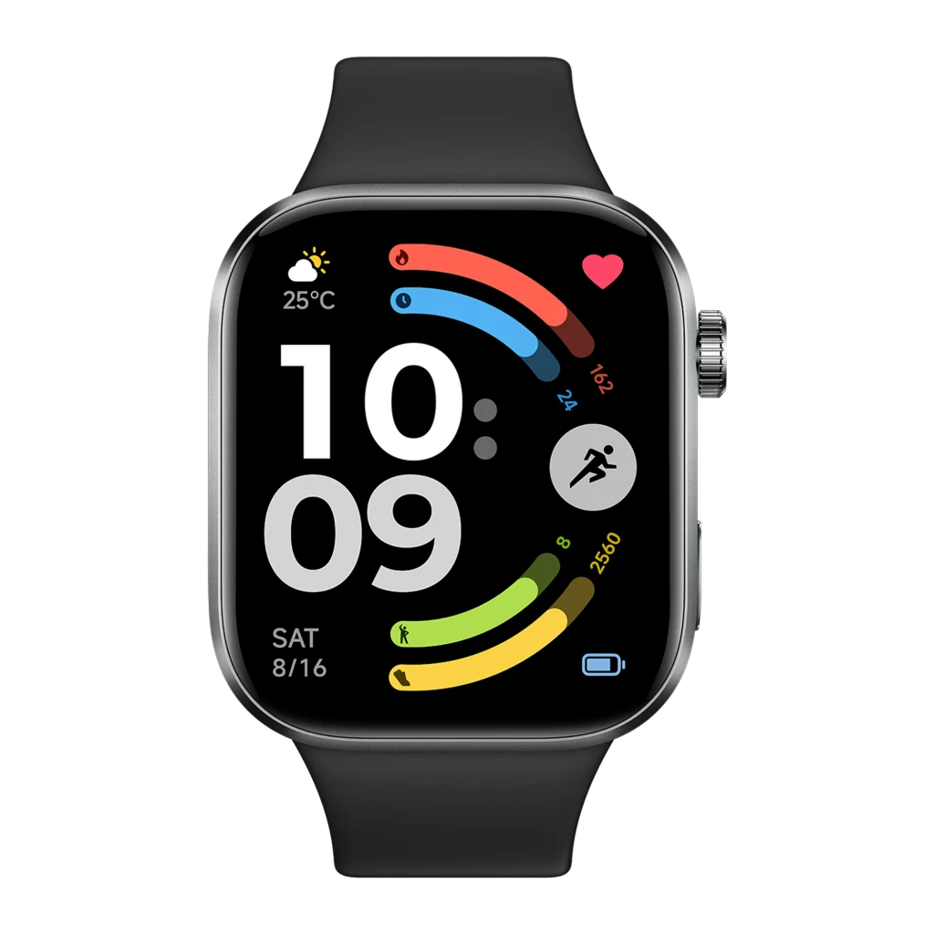 Xiaomi Redmi Watch 6 Active Negro con pantalla rectangular a color, bordes curvos, correa de silicona negra, botón lateral y esferas con métricas de