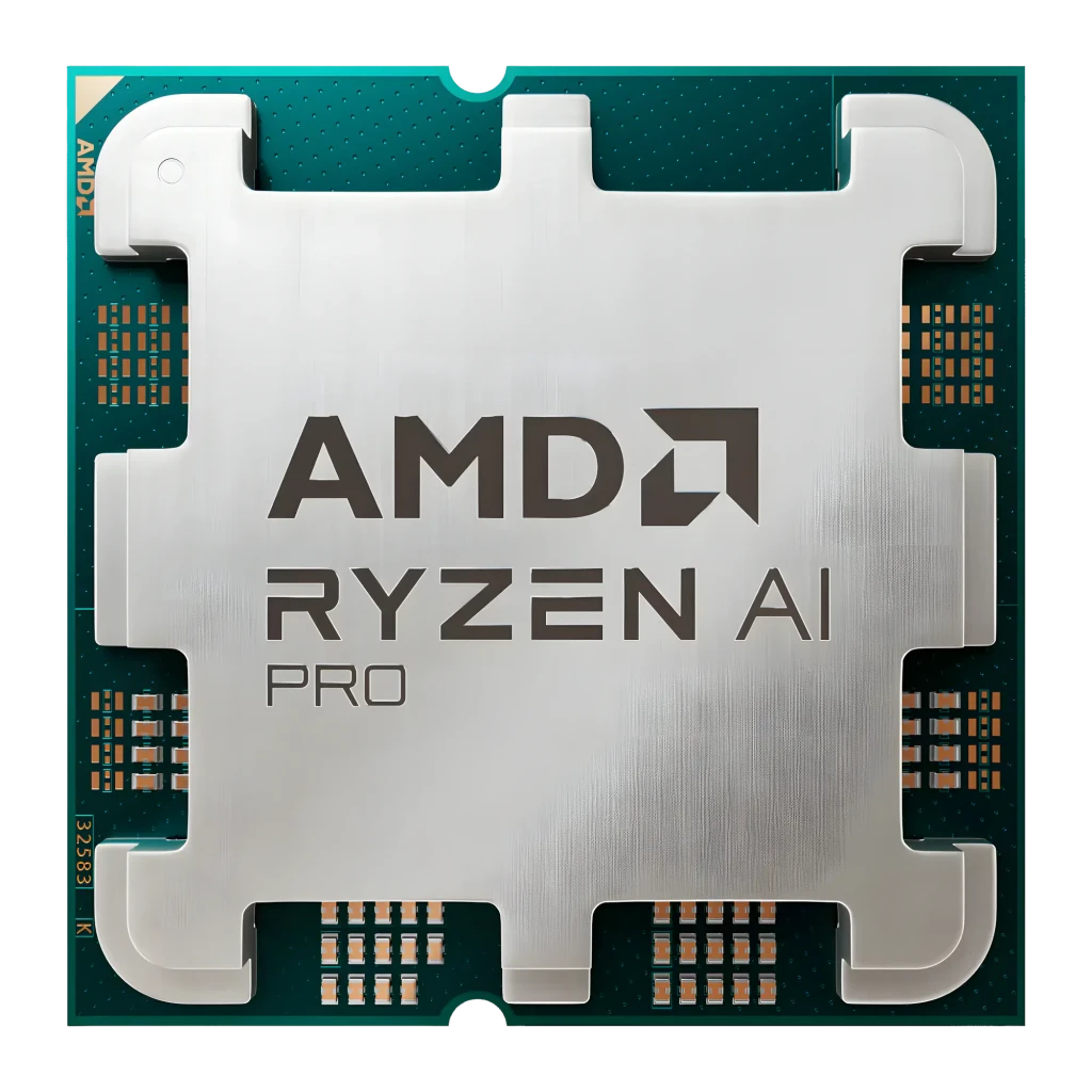 AMD Ryzen 5 8600G, vista frontal: IHS metálico con inscripción AMD Ryzen AI Pro y PCB verde con contactos dorados