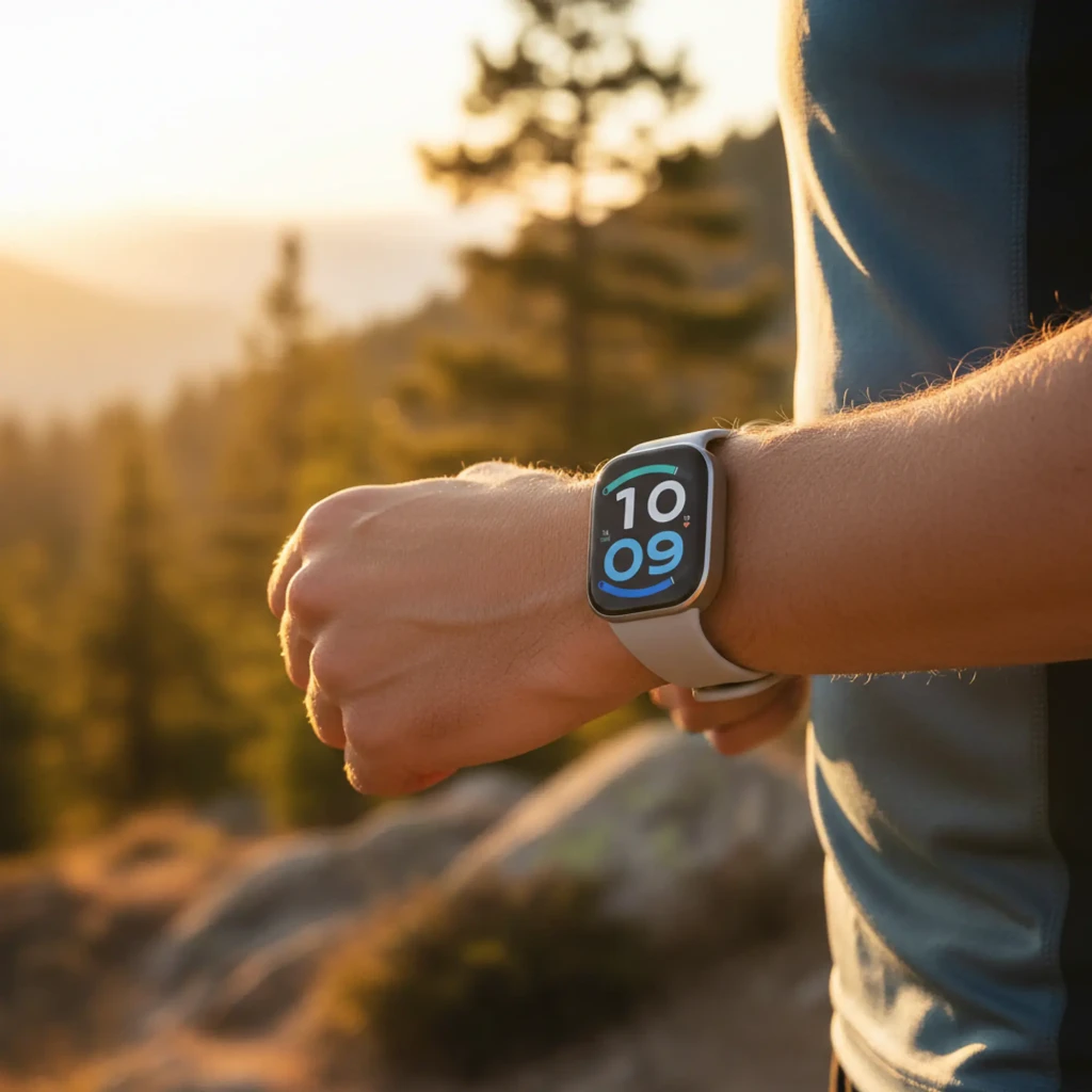 Xiaomi Redmi Watch 6 Active Plata con pantalla rectangular grande, bisel plateado y correa de silicona clara; esfera digital 10:09 destacada y diseño deportivo