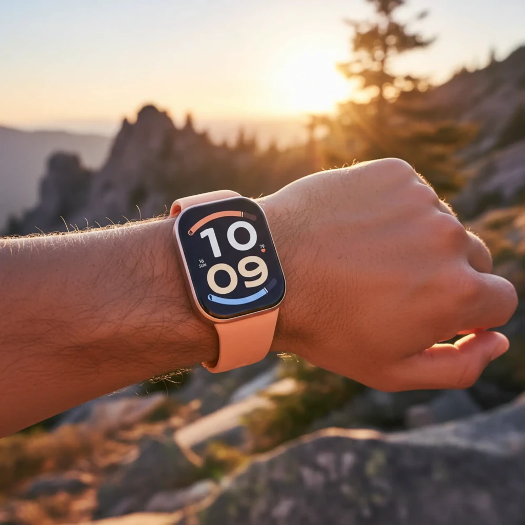 Xiaomi Redmi Watch 6 Active Naranja Atardecer con correa silicona, pantalla rectangular grande, bisel fino, esfera digital clara; estilo deportivo al aire libre