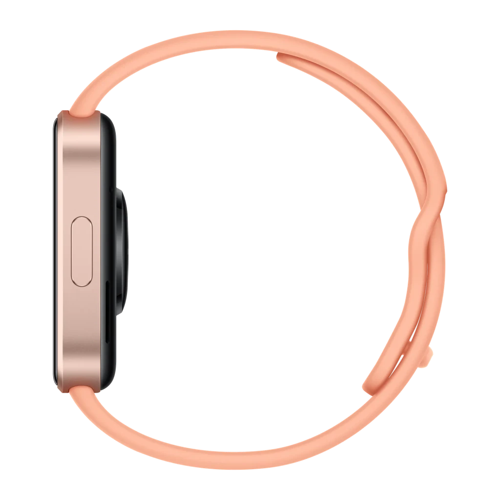 Xiaomi Redmi Watch 6 Active Naranja Atardecer con caja metálica delgada, botón lateral y correa silicona curva; perfil estilizado y deportivo