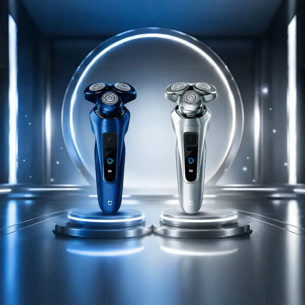 Afeitadora Eléctrica Xiaomi Mijia Electric Shaver Pro Portable Azul con triple cabezal rotatorio, acabado metálico azul, pantalla LED y diseño ergonómico
