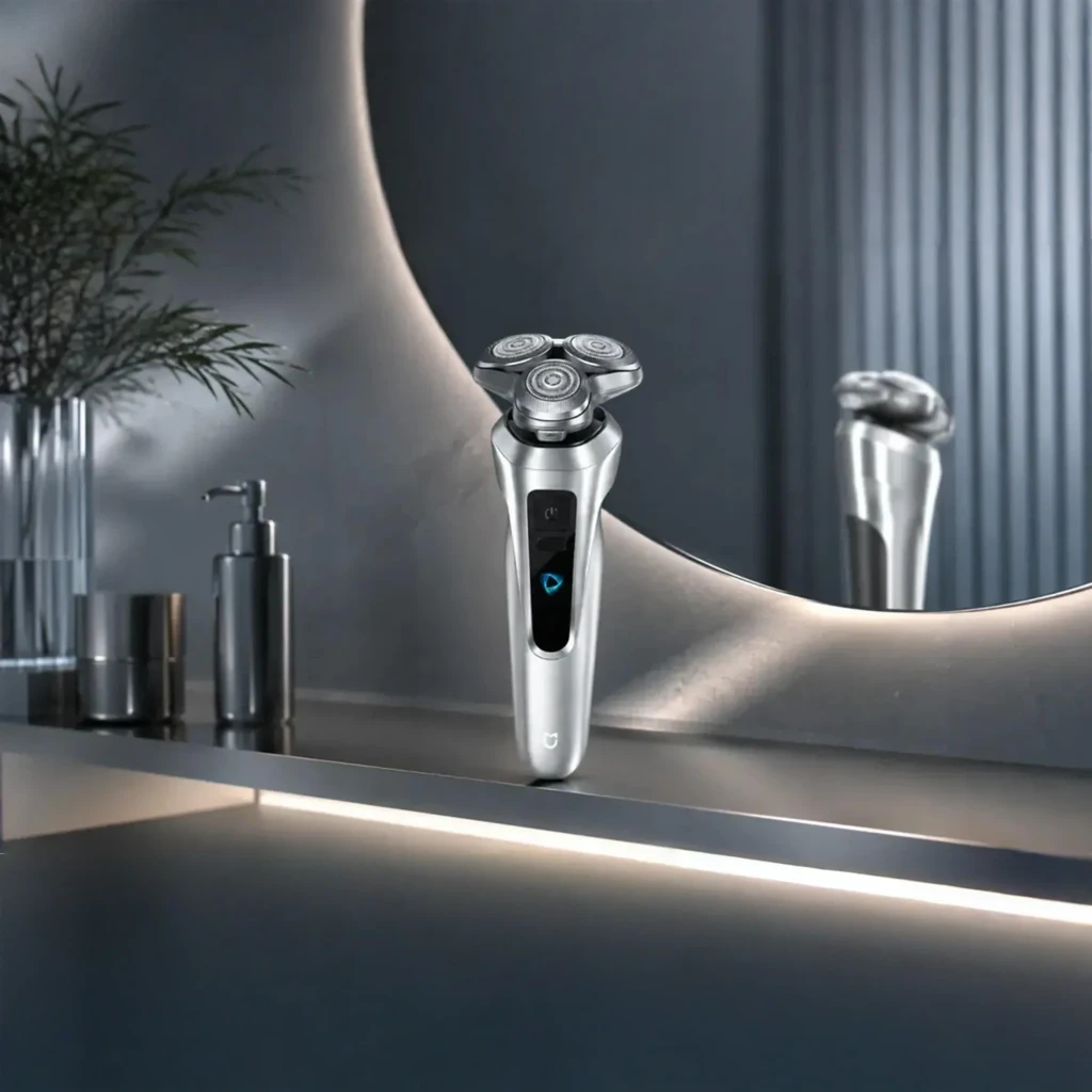 Afeitadora Eléctrica Xiaomi Mijia Electric Shaver Pro Portable Plata con triple cabezal rotatorio, cuerpo metálico plateado y pantalla LED en mango