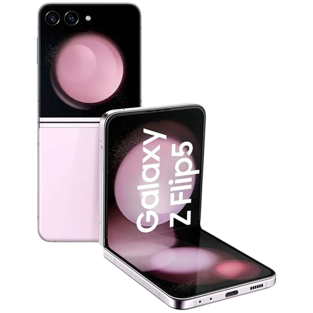 Samsung Galaxy Z Flip5 5G lavanda renovado, bisagra plegable, doble cámara trasera, pantalla externa amplia y pantalla interna sin biseles, 8GB RAM 256GB