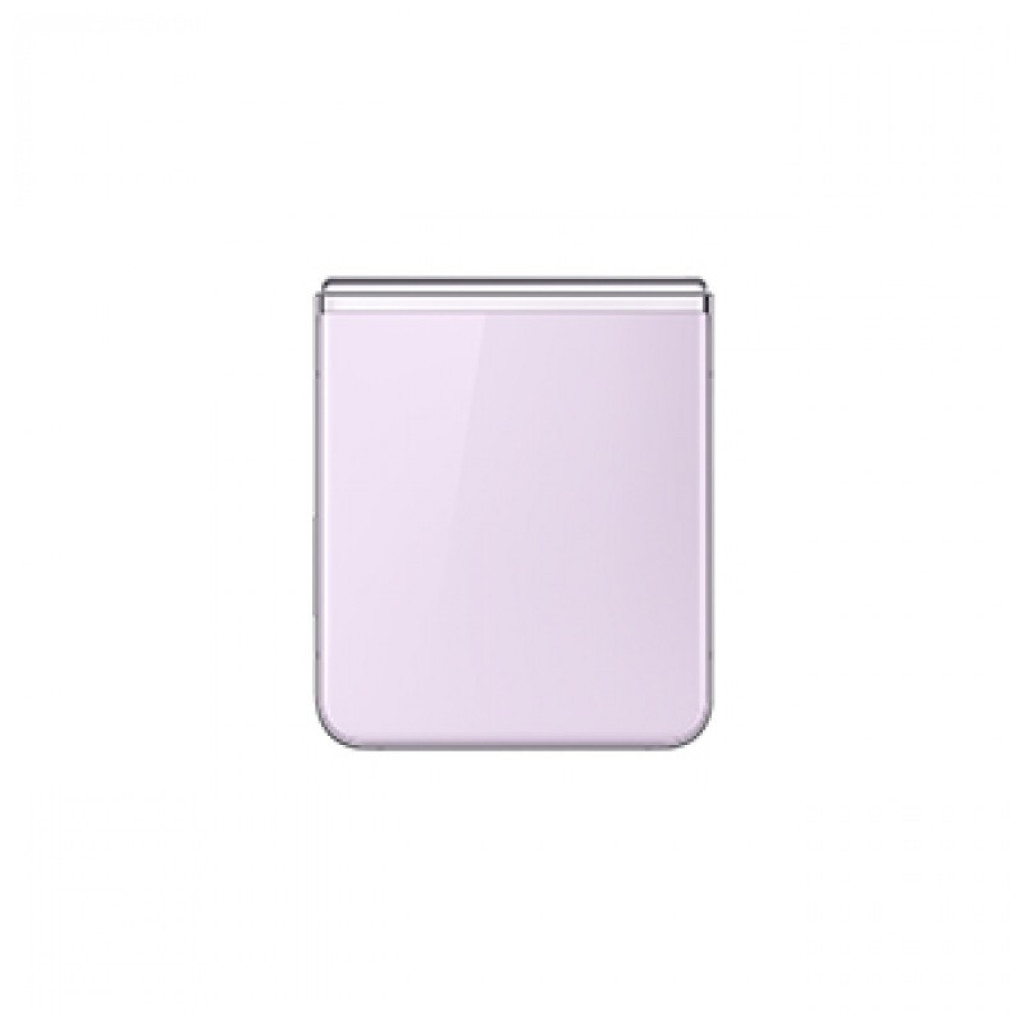 Tapa plegable lavanda del Samsung Galaxy Z Flip5 5G, acabado brillante y bordes redondeados; compacto cerrado, refleja diseño moderno y estado renovado buen