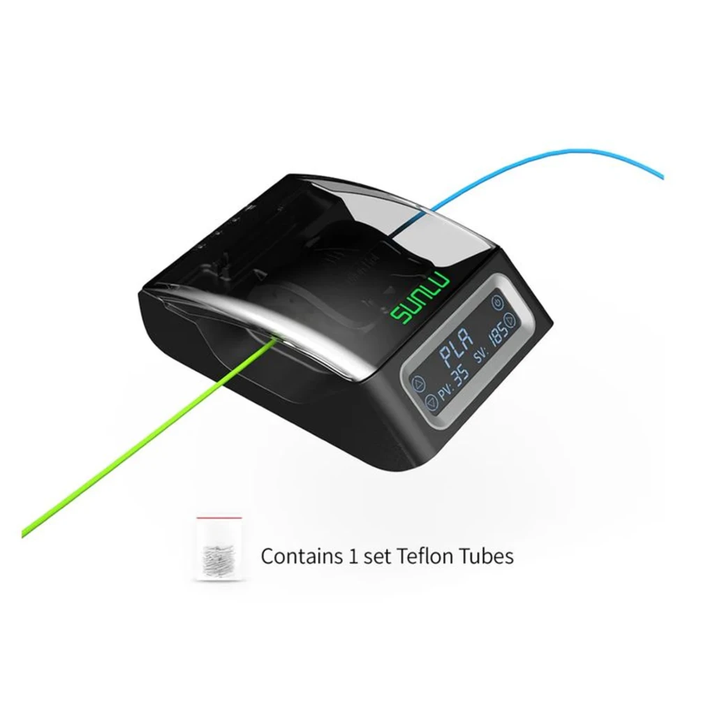 Conector de filamento SUNLU Filament Connector FC01 negro con cubierta transparente, pantalla LCD y tubos de teflón incluidos; guía filamento PLA y ABS