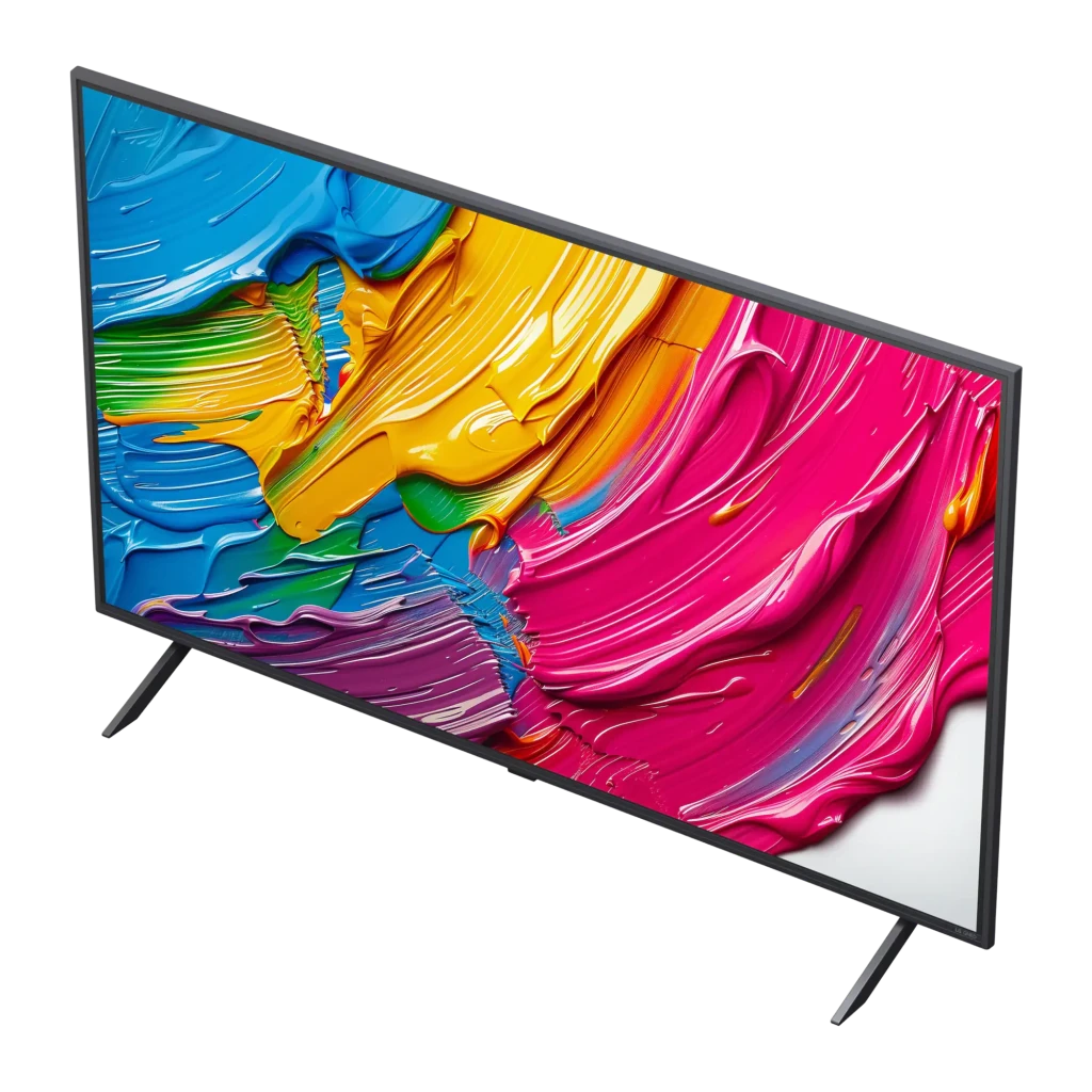 Televisor LG 50QNED80A6A de 50 pulgadas con pantalla QNED 4K, biseles delgados, patas laterales y colores vivos; WebOS 25 y panel 60 Hz