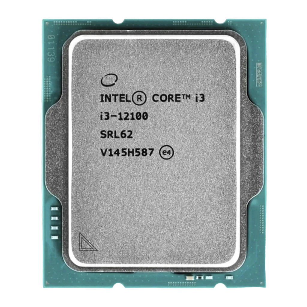 Intel Core i3-12100 3,3 GHz LGA1700, vista trasera: IHS gris mate con serigrafía i3-12100 SRL62 y número de serie