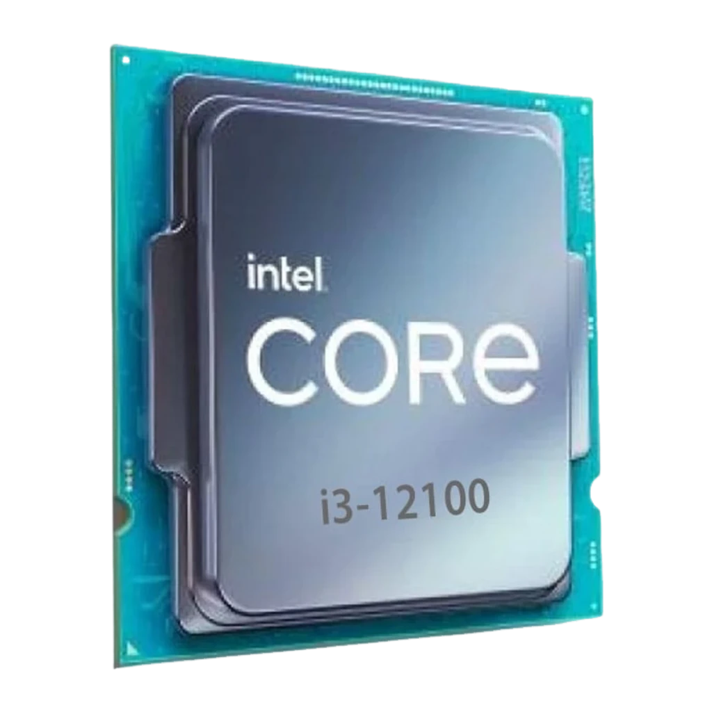 Intel Core i3-12100 3,3 GHz LGA1700, vista en ángulo: perspectiva lateral que muestra grosor del IHS y borde del PCB verde