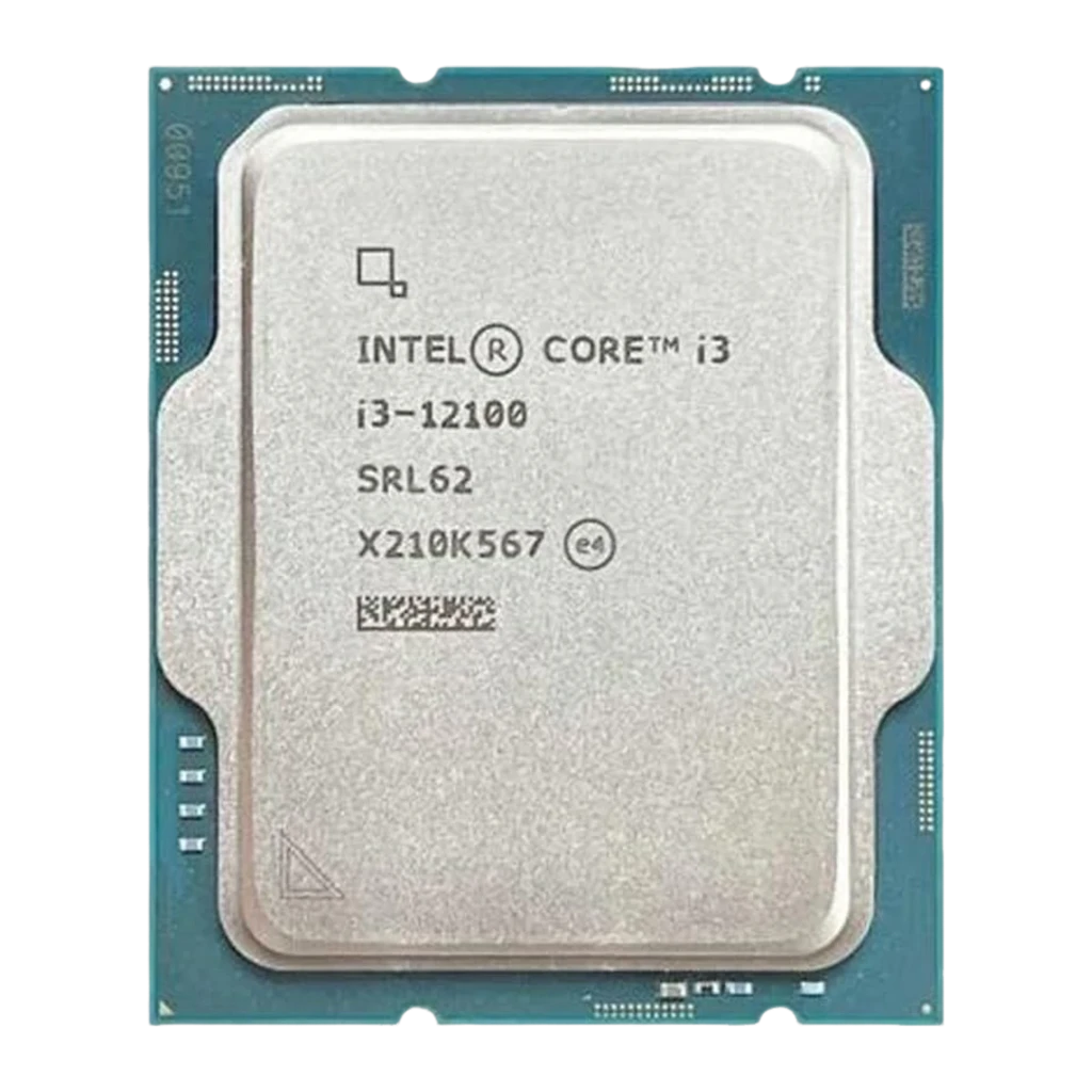Intel Core i3-12100 3,3 GHz LGA1700, vista trasera: IHS plateado claro con serigrafía i3-12100 SRL62 y código QR visible